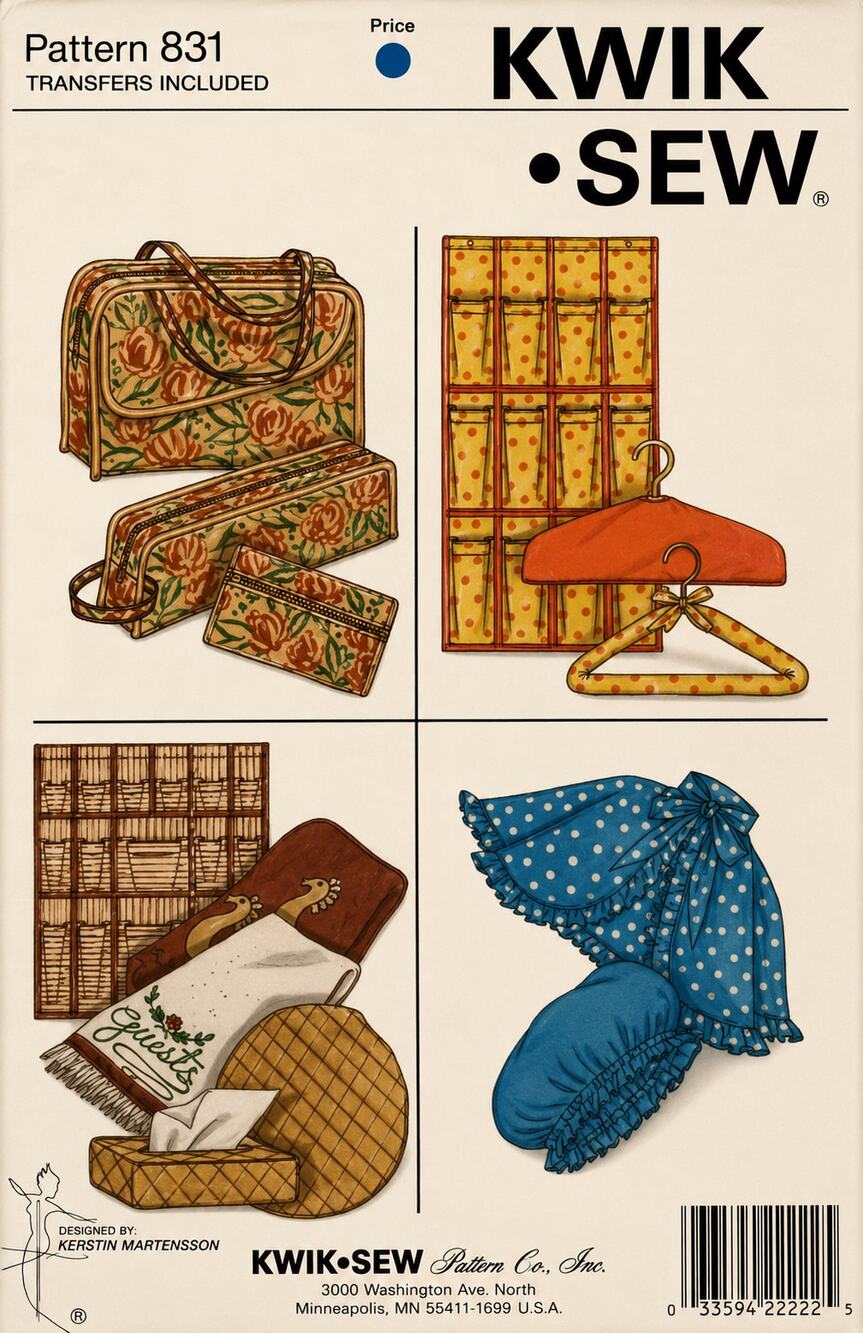 HTF Vintage KWIK SEW Pattern 831 Make Up Bag - Travel Suitcase Organizer Uncut